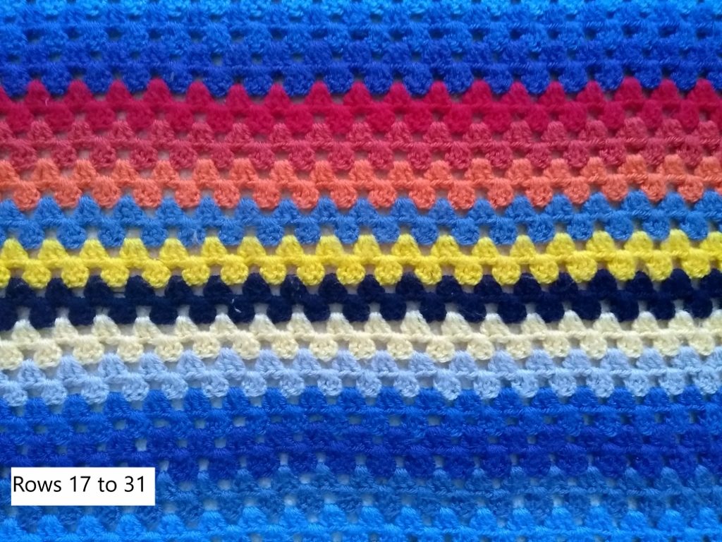 sequence of stripes (17-31) for space adventure themed crochet blanket