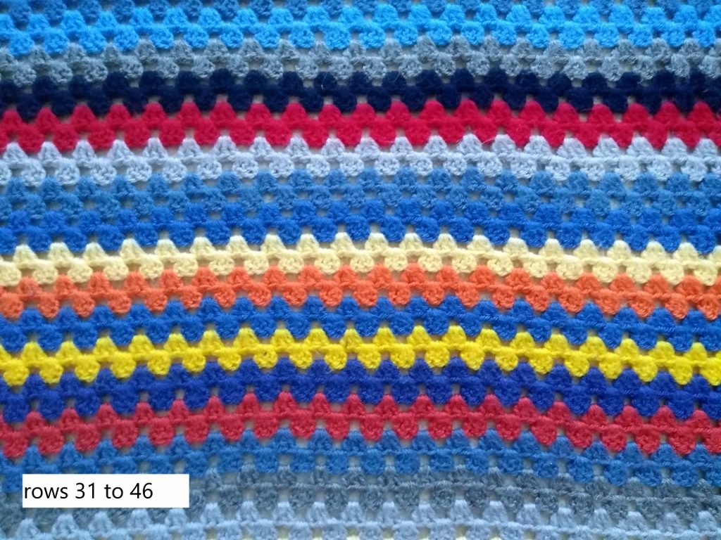 sequence of stripes (31-46) for space adventure themed crochet blanket