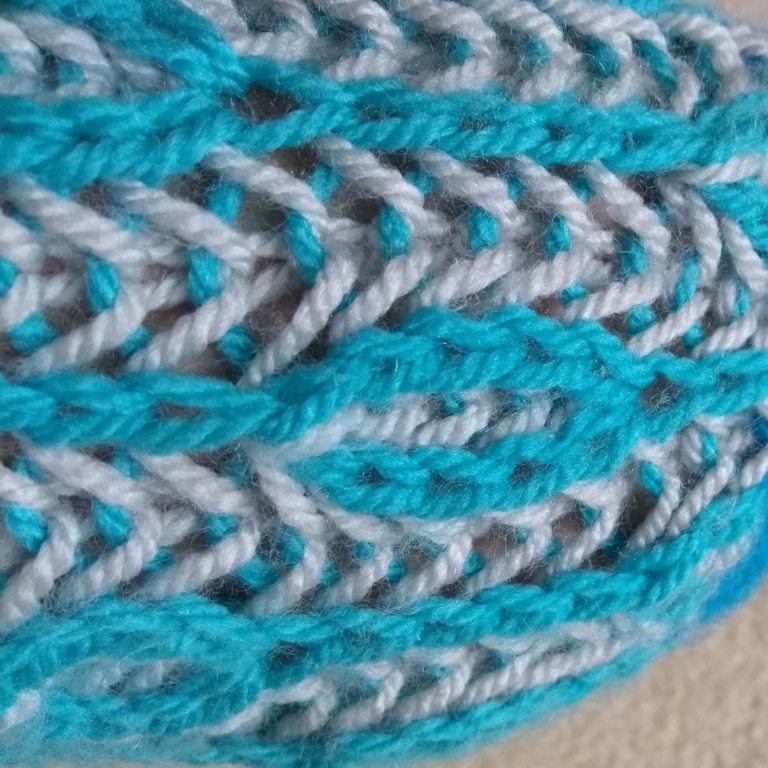detail showing stretch of the knitted sock