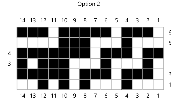 a grid of black and white boxes representing the mosaic knitting motif