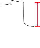Partial schematic of an armscye for a set-in sleeve, the armhole depth measurement is marked in red