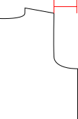 Partial schematic of an armscye for a set-in sleeve, the underarm measurement is marked in red