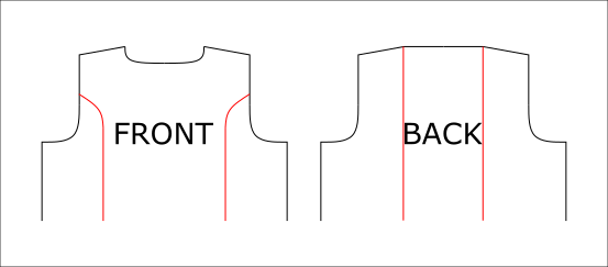 partial schematic showing location of princess lines on front and back body