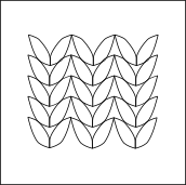 a black and white line drawing depicting 5 rows of three stitches in stocking stitch